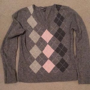 V-neck Cashmere Sweater with Argyle Pattern, size S
